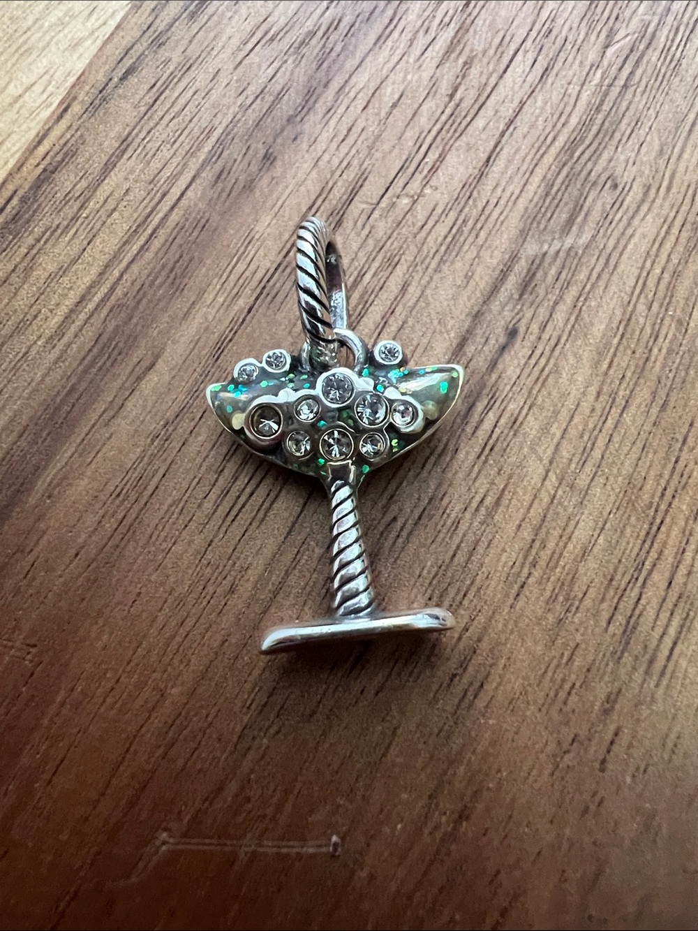 Silver Cocktail Glass Charm with Opal Accents